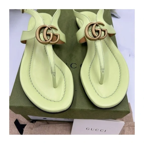 Gucci, GG Marmont, leather thong, sandals, pistachio size 37 made Italy - Picture 6 of 6